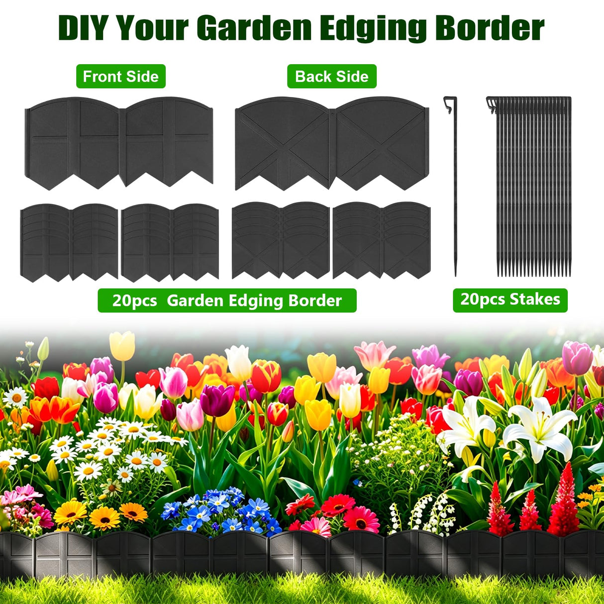 Vashly 20Ft Garden Edging 5.9 in Tall Landscape Edging 20 Pcs Garden Border