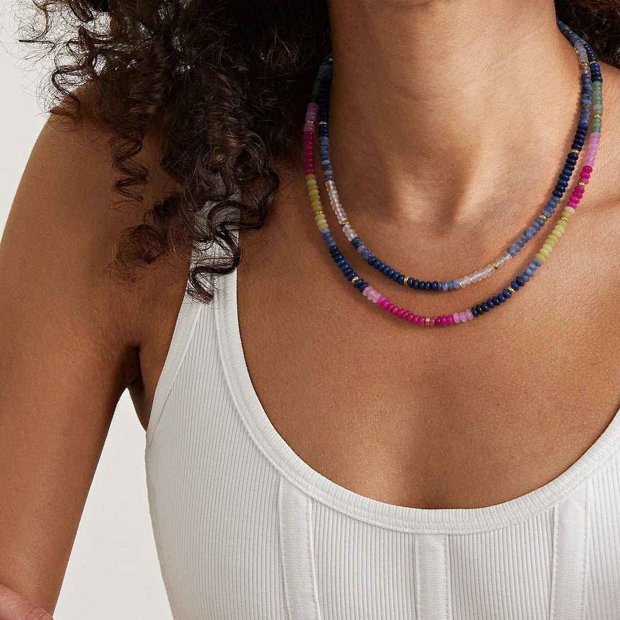 KELORIS PATH Beaded Necklace for Women, Colorful Gemstone Choker for Summer(05)