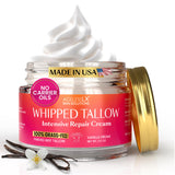 100% Grass Fed Beef Tallow for Skin - Face and Body - No Oils Added, Whipped Tallow Balm - Deep Hydration and Skin Repair - Vanilla Essence - Soothes Dry Skin and Irritation - Fast-Absorbing