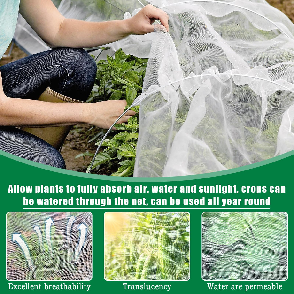 10 X 50 FT Breathable Garden Mesh Netting Pest Barrier for Raised Beds