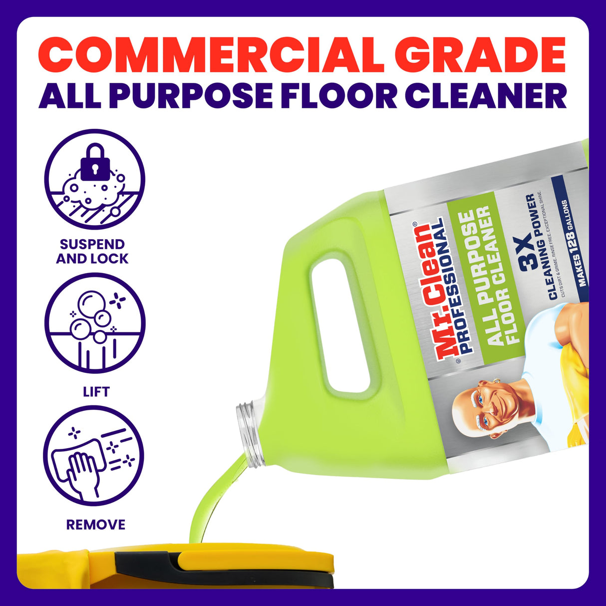 Mr. Clean PRO All Purpose Floor Cleaner, Bulk Liquid Concentrate for Cleaning Hardwood, Tile or Terrazzo Floors, Commercial Use, 1 gal (Case of 3)