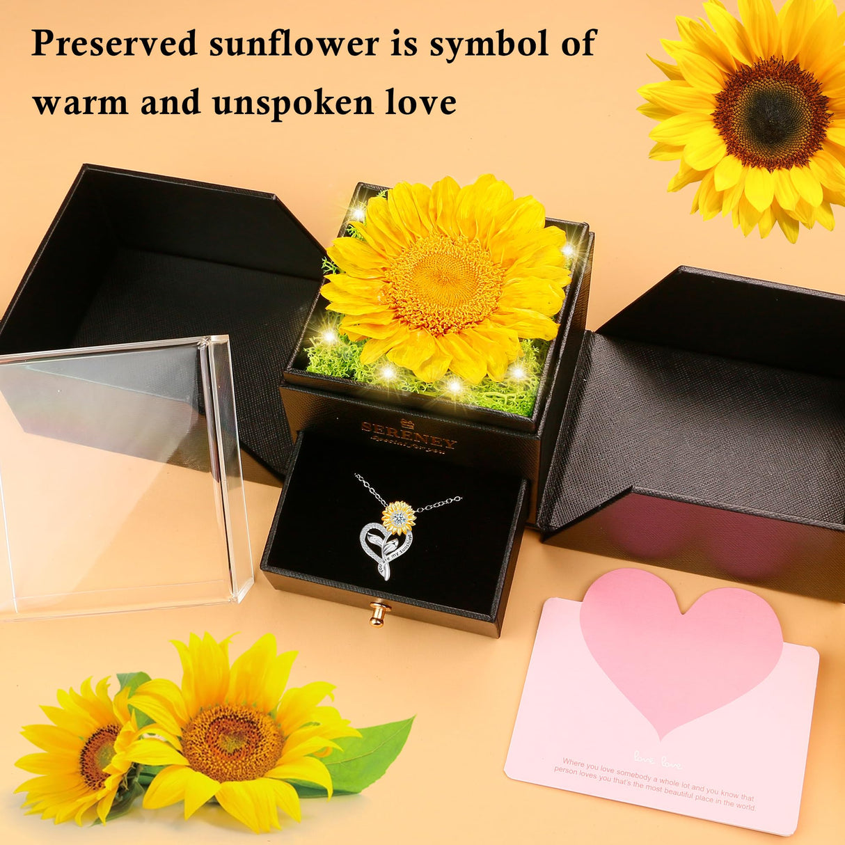 Sereney Preserved Sunflower Gifts for Women You are My Sunshine Necklace