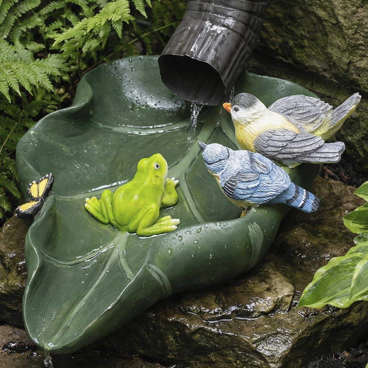 Elenon Frog Decorative Gutter Downspout Extension Statue, Lotus Leaf Gutter Guardian Rain Downspout Splash Block Outdoor, Garden Rain Downspout Extender for 3" × 4" Downspouts Decor