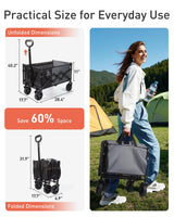 TOURIT Foldable Collapsible Wagon with All Terrain Wheels, Heavy Duty Portable Cart for Camping Beach Shopping, 330 lbs Capacity Utility Cart, Black