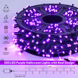 JMEXSUSS 500 LED Purple Halloween Lights, 173ft 8 Modes Halloween String Lights Outdoor Waterproof, Green Wire Purple LED Christmas Tree Light for Indoor Party House Christmas Decorations