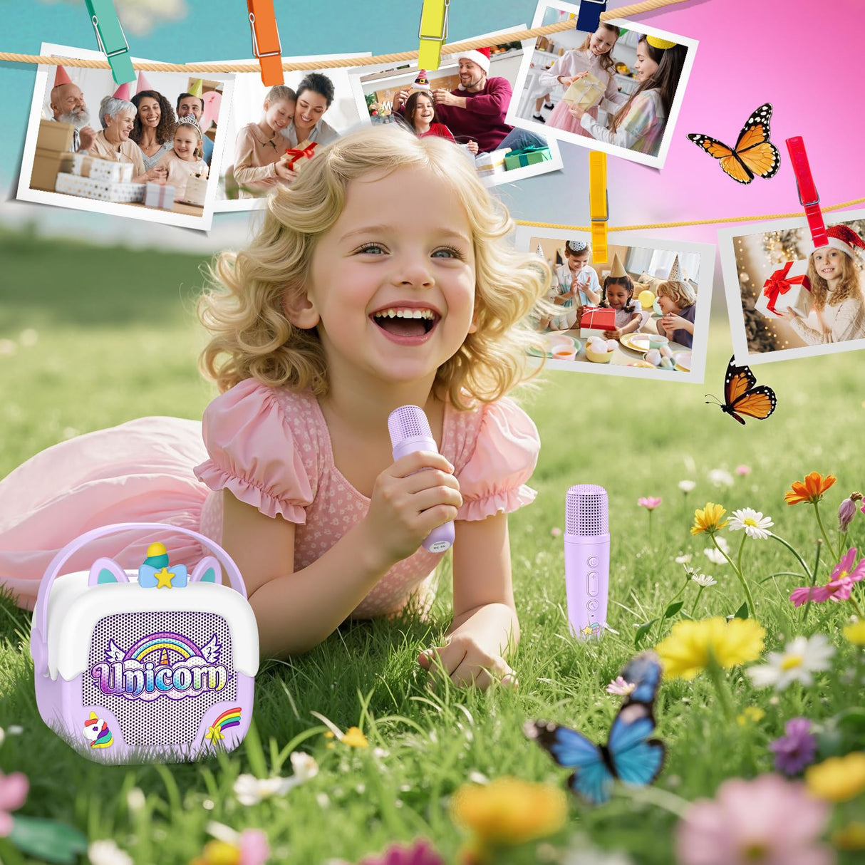 Mini Karaoke Machine for Kids Girls: Unicorn Portable Bluetooth Speakers With 2 Wireless Mic Toys for Girls age 4-6 7 8 9 Years Old Girl Christmas Birthday Gifts for 5 6 7 8 9 10 11 Years Teens Purple