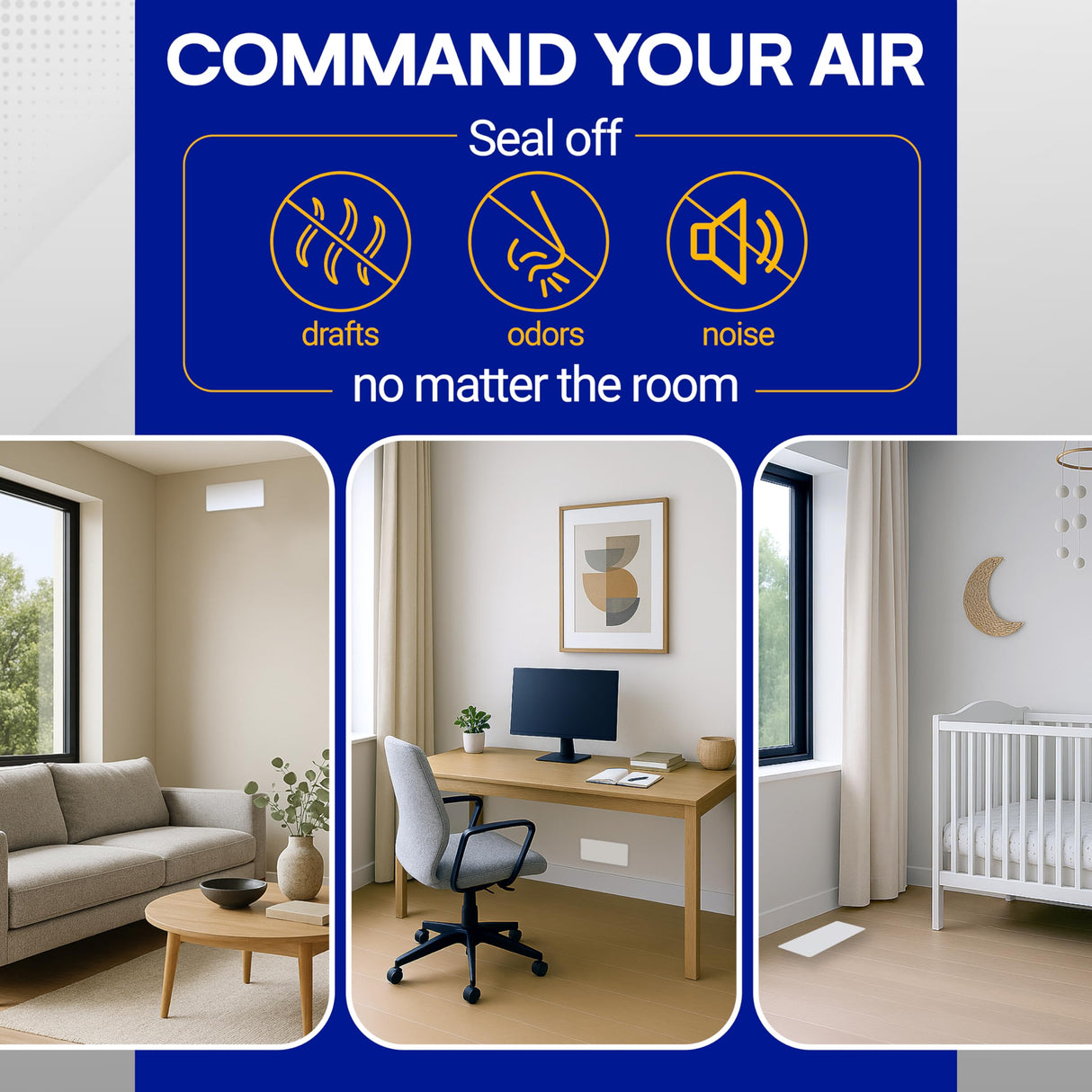 SEAL360 Magnetic Vent Covers (3-Pack), Pockets for Complete Seal, 5.5" X 12" (White) for Floor, Wall, or Ceiling Vents and Air Registers, for RV, Home HVAC and AC Vents, Vent Not Included