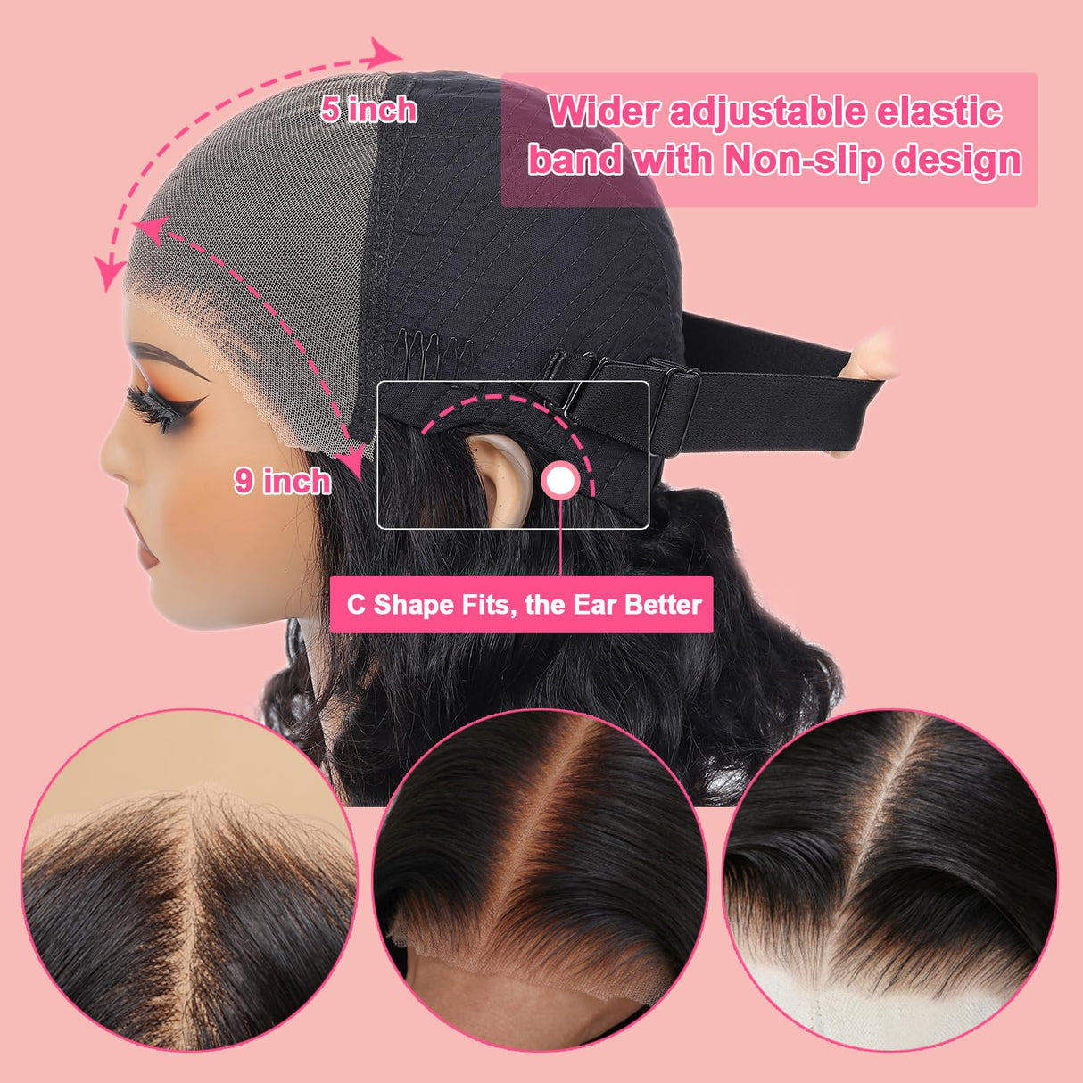 9x5 Glueless Wigs Human Hair Pre Plucked Pre Cut Bob Wig Human Hair 200% Density Body Wave Lace Front Wigs Human Hair HD Closure Wigs Short Bob Wigs for Black Women Wear and Go Glueless Wig 12 Inch