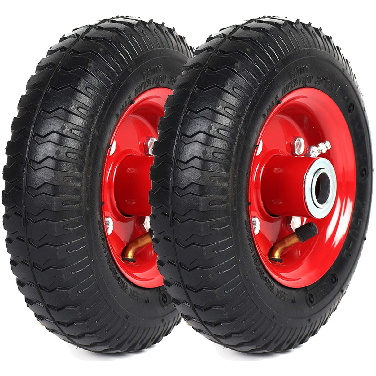 AR-PRO (2-Pack) 2.80/2.50-4" Tire and Wheel Set - 8 Inch Wheelbarrow Tire and Wheel Replacement with 3/4" Bearings and 3" Centered Hub - Extra Adapter kit includes 1/2" Bearings