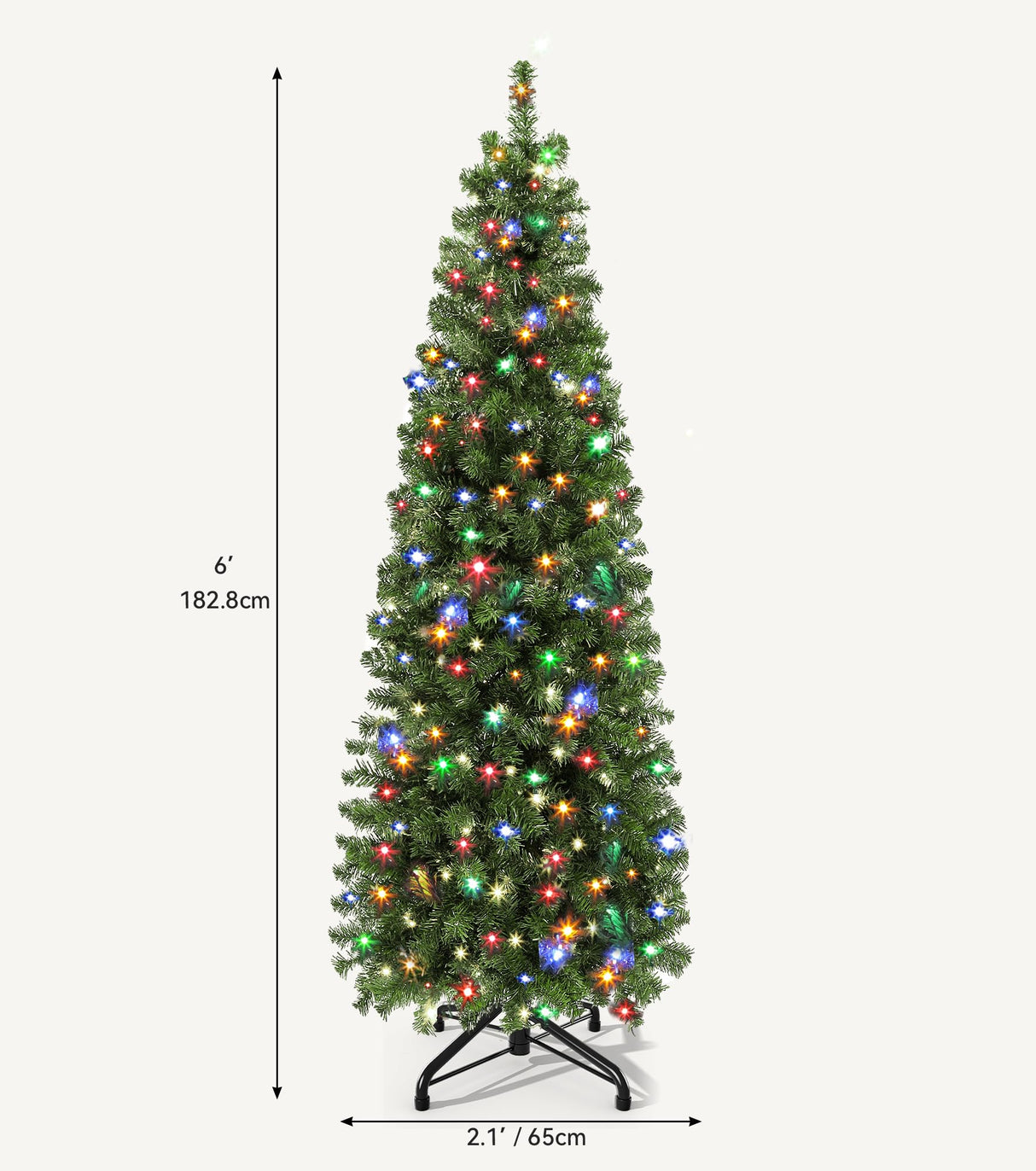 DWVO 7.5 FT Pre-Lit Slim Pencil Fraser Fir Artificial Christmas Tree with 350 Lights and 1000 Branch Tips, Green