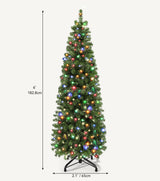 DWVO 7.5 FT Pre-Lit Slim Pencil Fraser Fir Artificial Christmas Tree with 350 Lights and 1000 Branch Tips, Green