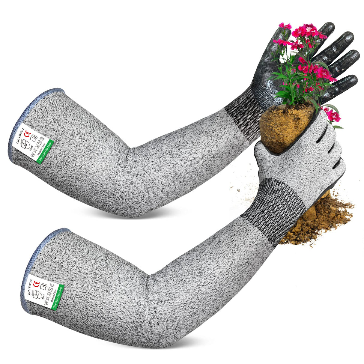 Evridwear Long Gardening Gloves for Women & Men, ANSI A4 Cut Resistant Sleeves with Nitrile Grip Palm, Machine Washable Forearm Protection for Rose Pruning, Cactus Spines & Bramble