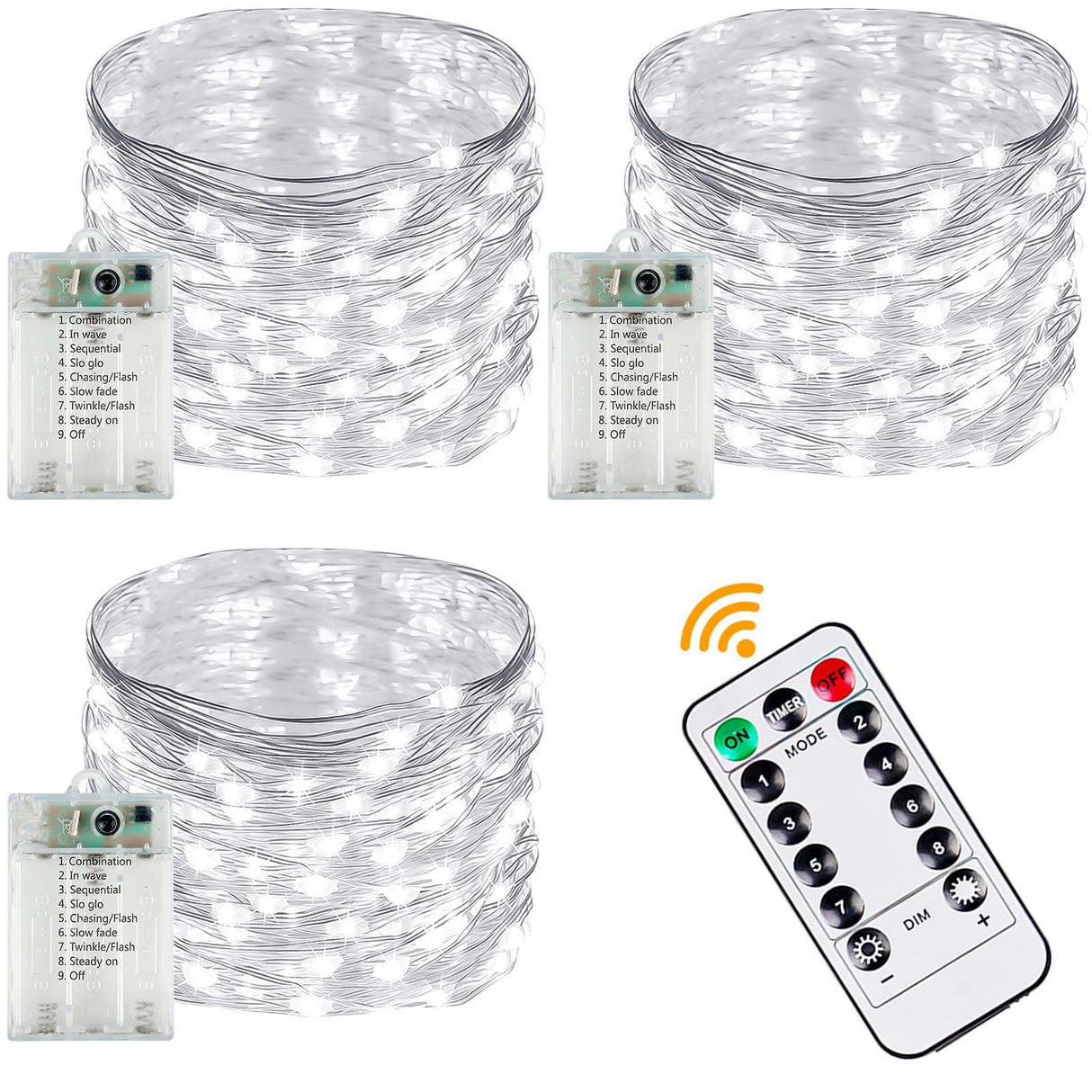 3 Pack Fairy Lights Battery Operated with Remote Control Timer, 26 FT 80 LED String Lights Outdoor Indoor, 8 Mode Twinkle Lights for Christmas Party Wedding Birthday Bedroom Décor (Cool White)