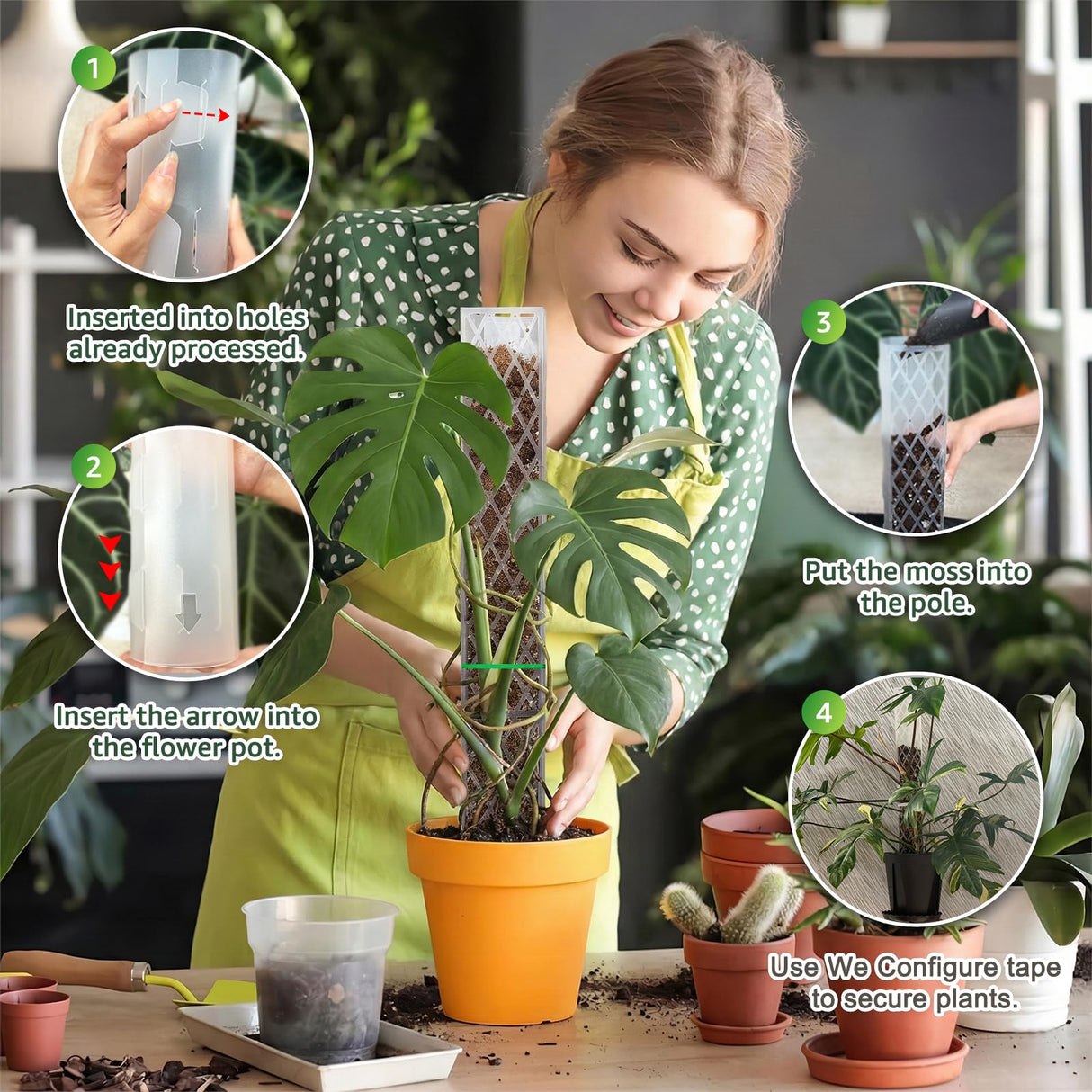 Sisher 6 Pcs Monstera Moss Pole,Plastic Moss Poles for Climbing Plants