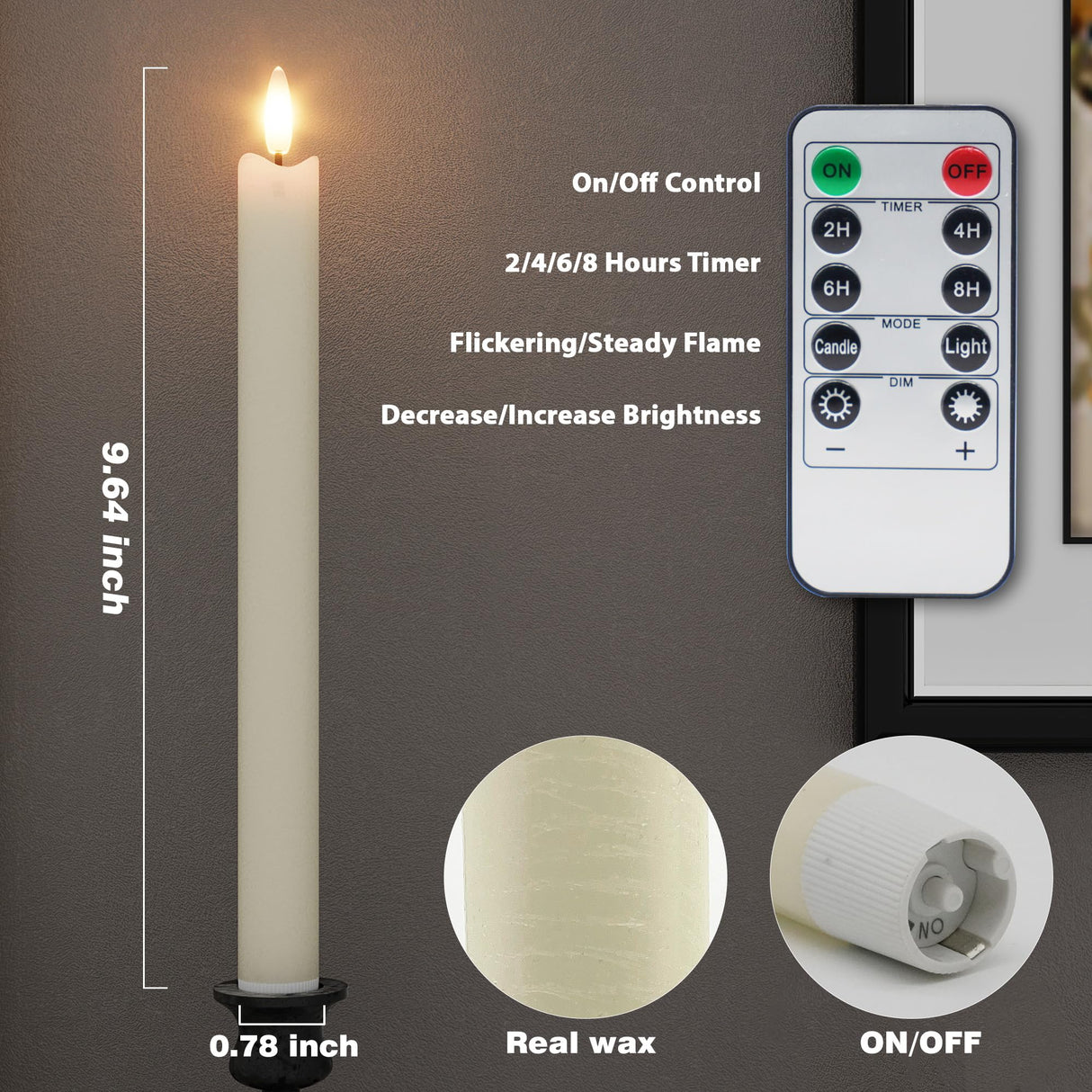 Rechargeable Flameless Taper Candles with Charging Station, 6 Pcs Real Wax LED Taper Candles Flickering with Remote&Timer, 3D Flame Battery Candlesticks for Home Wedding Christmas Decor (Ivory)