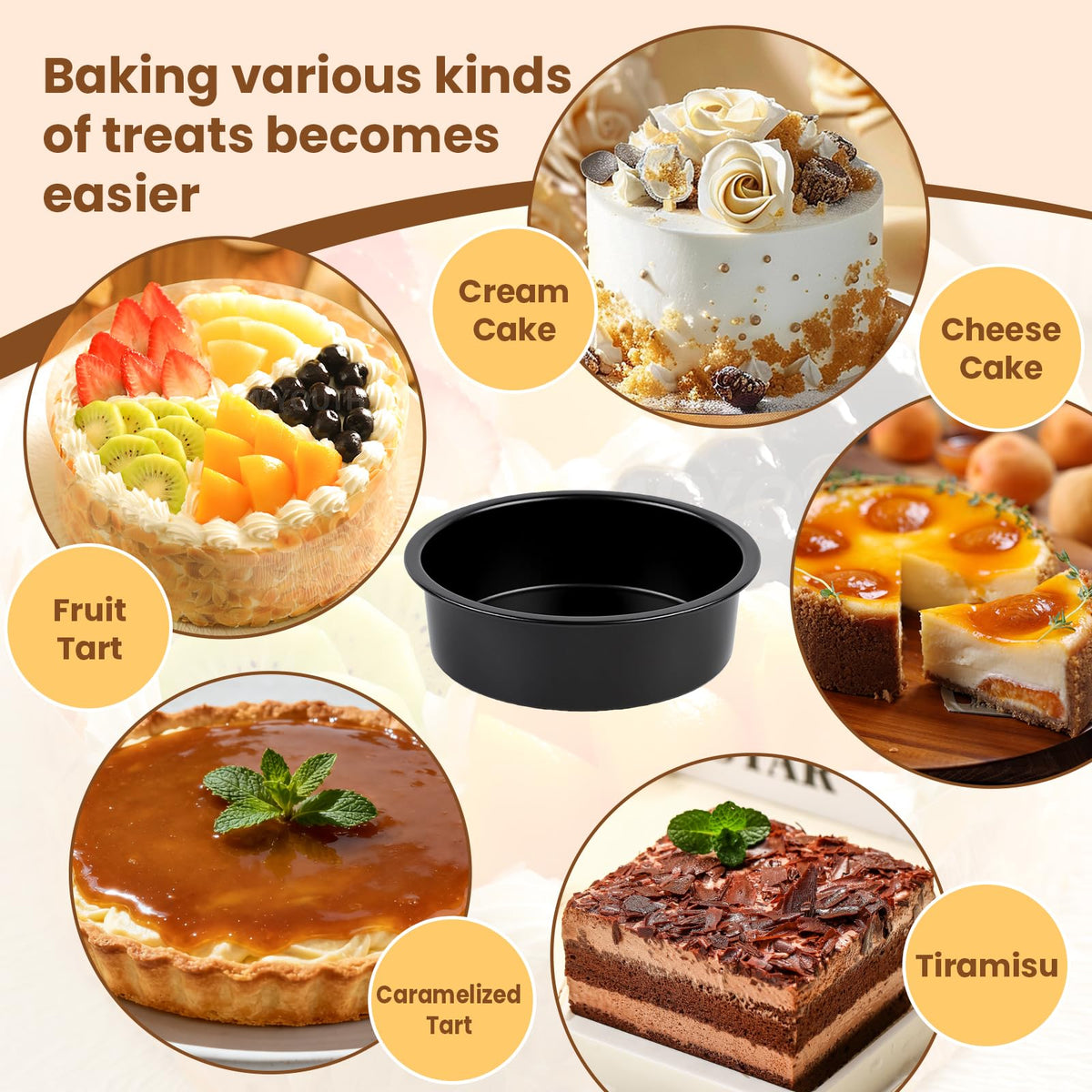 tutikuki 9 Inch Cake Pan Set of 2 - Nonstick Carbon Steel Round Cake Baking Pans with Parchment Paper, Dishwasher Safe, Durable for Large Layer Cakes, Birthday & Christmas Baking