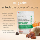 ATRx Labs Ultimate Mushroom Daily Gummies - Mushroom Gummies with Cordyceps, Lion’s Mane, and Reishi, Plus Huperzine A & L-Theanine, May Improve Mood and Energy, Apple Berry Flavor, 60 Gummies