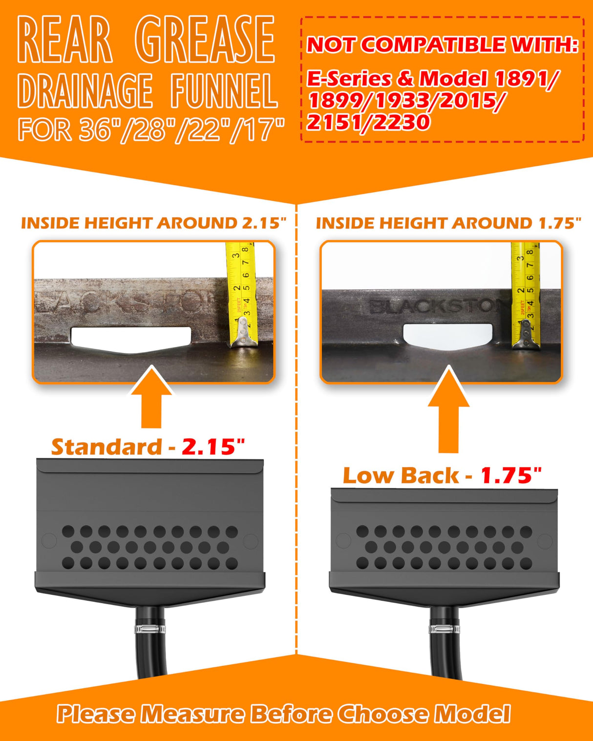 Rear Grease Drainage Funnel for Blackstone Grease Catcher Upgrade, Enclosed Grease Trap with Integrated Grease Gate for Blackstone Grease Cup, Flexible Large Capacity, Blackstone Griddle Accessories