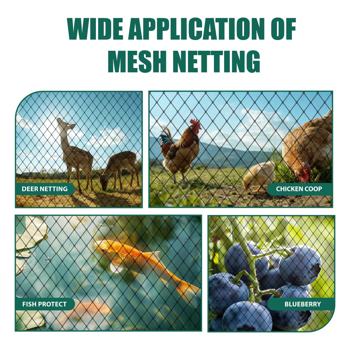 Vandham 25x50ft Heavy Duty Bird Netting, 1.6" Mesh for Garden Fruit Trees