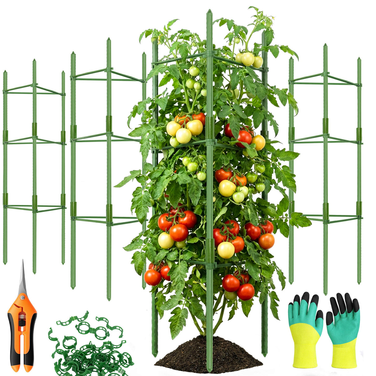 EWPJDK 6-Pack Tomato Cage for Garden Plant Support 48 INCH Garden Stakes Adjustable Tomato Cage for Climbing Plants Pots Vegetables Flowers Fruits (6, 48 Inches)