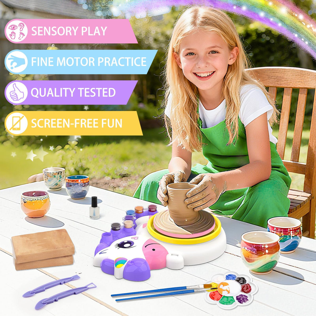 Pottery Wheel for Kids, Unicorn Craft Kit Arts and Crafts for Kid Ages 6-12