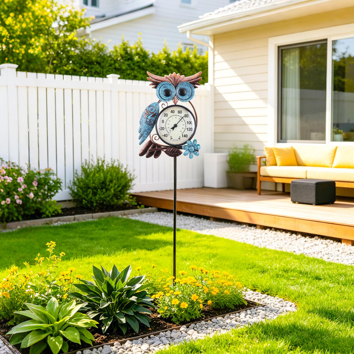 MUMTOP Outdoor Thermometer, Owl Outside Decor for Patio, Yard and Garden