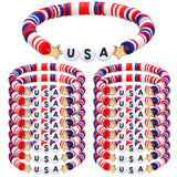 Huquary 24 Pcs USA Bracelets Bulk Red White Blue Polymer Clay Beaded,Usa
