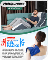 Lunix 4pcs Orthopedic Bed Wedge Pillow Set, Post Surgery Memory Foam for Back, Knee, Leg Pain Relief, Sitting Pillow for Sleeping, Acid Reflux, GERD, with Hot Cold Pack, FSA HSA Eligible, White Navy