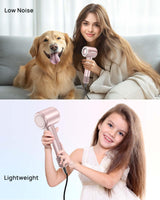 Hair Dryer, High-Speed Ionic Low Noise Blow Dryer with Brushless Motor for Fast Drying, Thermo-Control Quiet Compact Hair Blow Dryer with Magnetic Diffuser for Curly Hair for Home Travel Salon