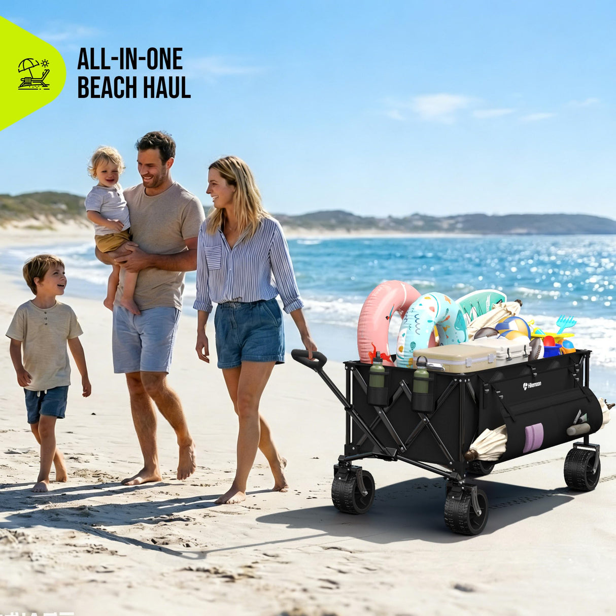 HIKEMOON 48'' Extra Large Collapsible Wagon with Big Wheels, 300L Black