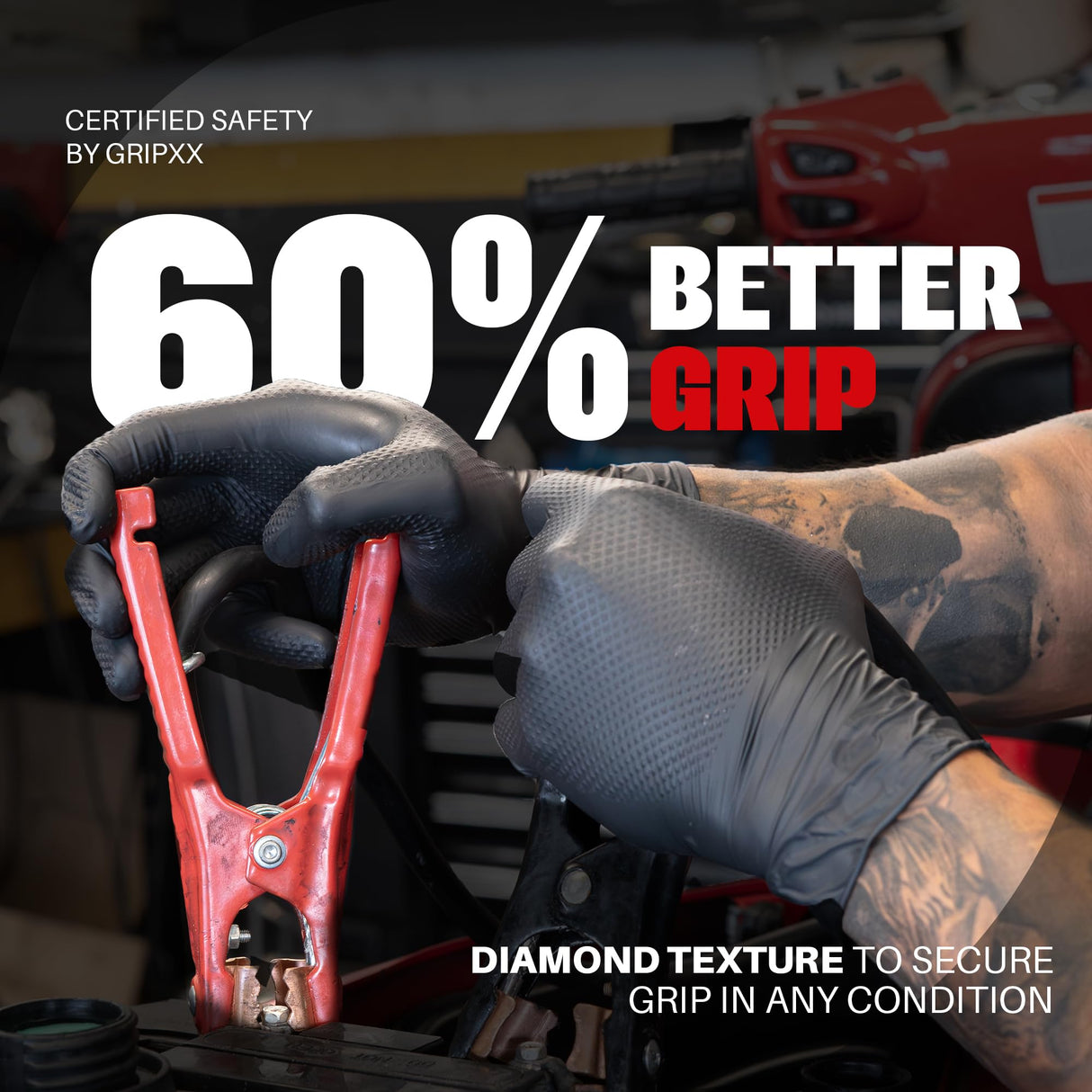 GRIPXX Herkules Grip Heavy Duty 8Mil Black Nitrile Gloves,3D Raised Diamond Texture-Latex & Powder-Free-Industrial, Mechanic (1000, X-Large)