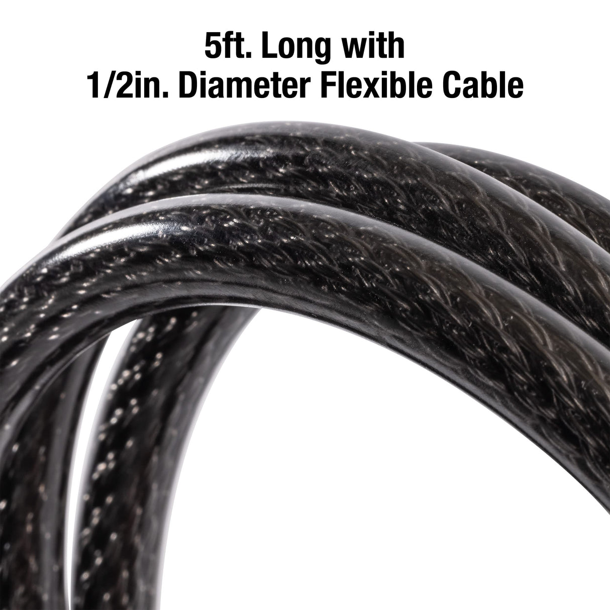 Master Lock Bike Cable Lock 5' x 1/2" Heavy Duty Anti-Theft Bike Lock Steel Cable with Black Weather Resistant Vinyl Coating for Bikes, Ebikes & Scooters, 5 Feet Long, 8370D