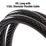 Master Lock Bike Cable Lock 5' x 1/2" Heavy Duty Anti-Theft Bike Lock Steel Cable with Black Weather Resistant Vinyl Coating for Bikes, Ebikes & Scooters, 5 Feet Long, 8370D