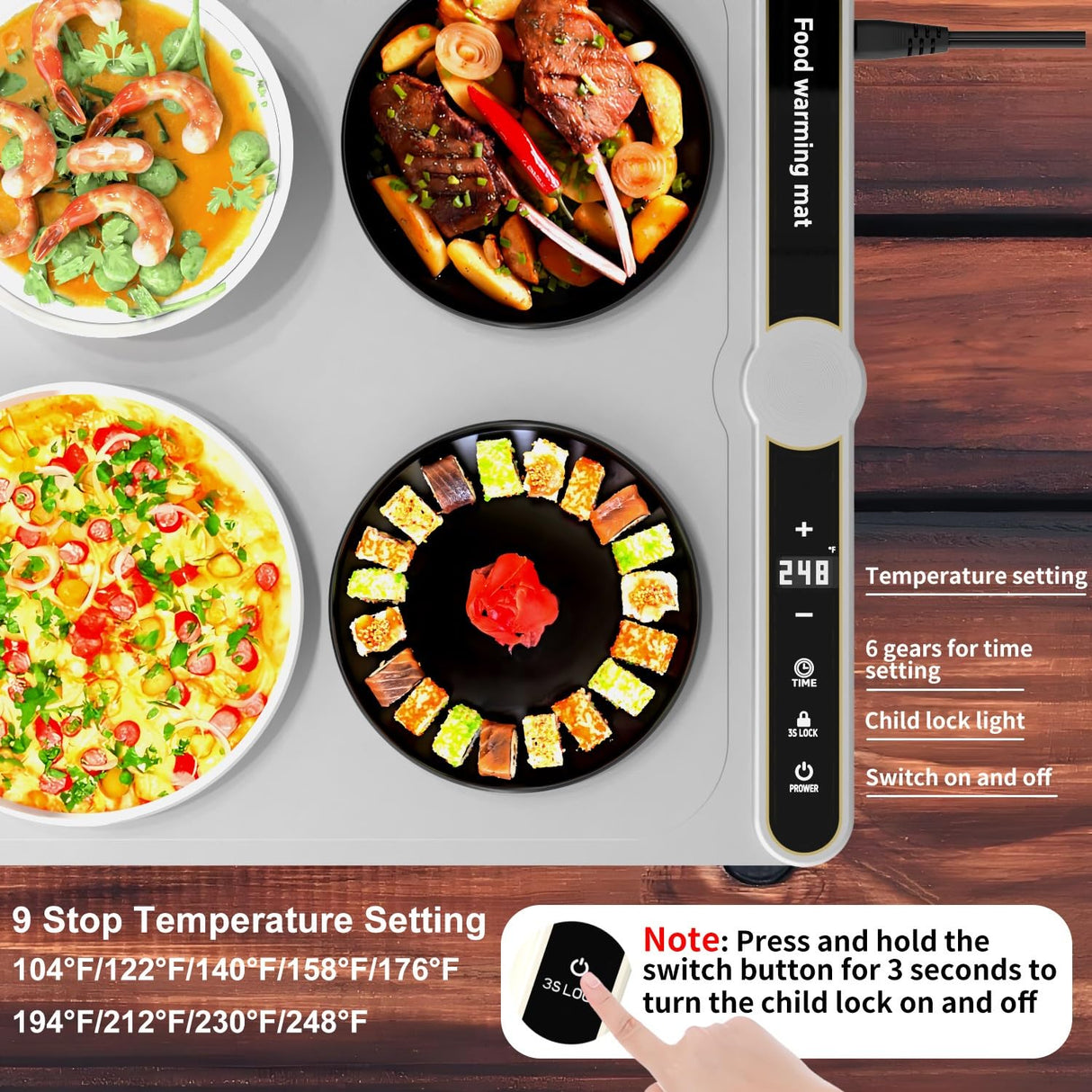Warming Mat for Food, Food Warmers Mat, Fast Full-Surface Heating Mat for Food, Silicone Food Warmer, Electric Warming Tray for Parties Buffet,Gatherings,Everyday Use(Gray)
