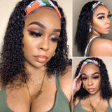 Lauberita Headband Wig Human Hair Wigs 16 Inch Wear and Go Glueless Wig Curly Deep Wave Headband Wig Natural Color