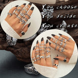 IFKM PCS Vintage Silver Knuckle Rings Set for Women Teen Girl, Stackable Joint Finger Statement Rings Bohemian Retro Hollow Carved Midi Rings, Steel, No Gemstone