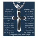 Son Gifts From Mom To My Son Necklace From Dad Faith Cross Necklace Present Graduation Birthday Christmas Gifts Message Card＆LED Gift Box (SN928 Silver-black Led Box)