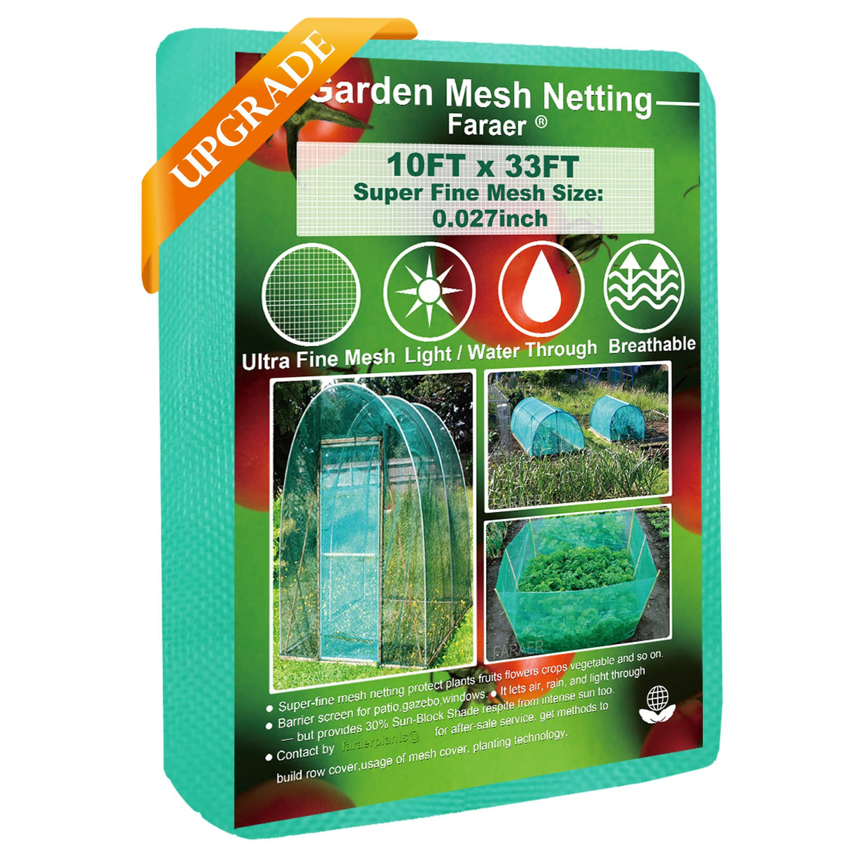 Garden Barrier Netting, Plant Covers 10x33ft Extra Fine Mesh 30% Green Sunblock Shade Cloth Mesh Protection Netting for Vegetable Fruits Flowers Crops Row Cover Raised Bed Screen Against Birds Animal
