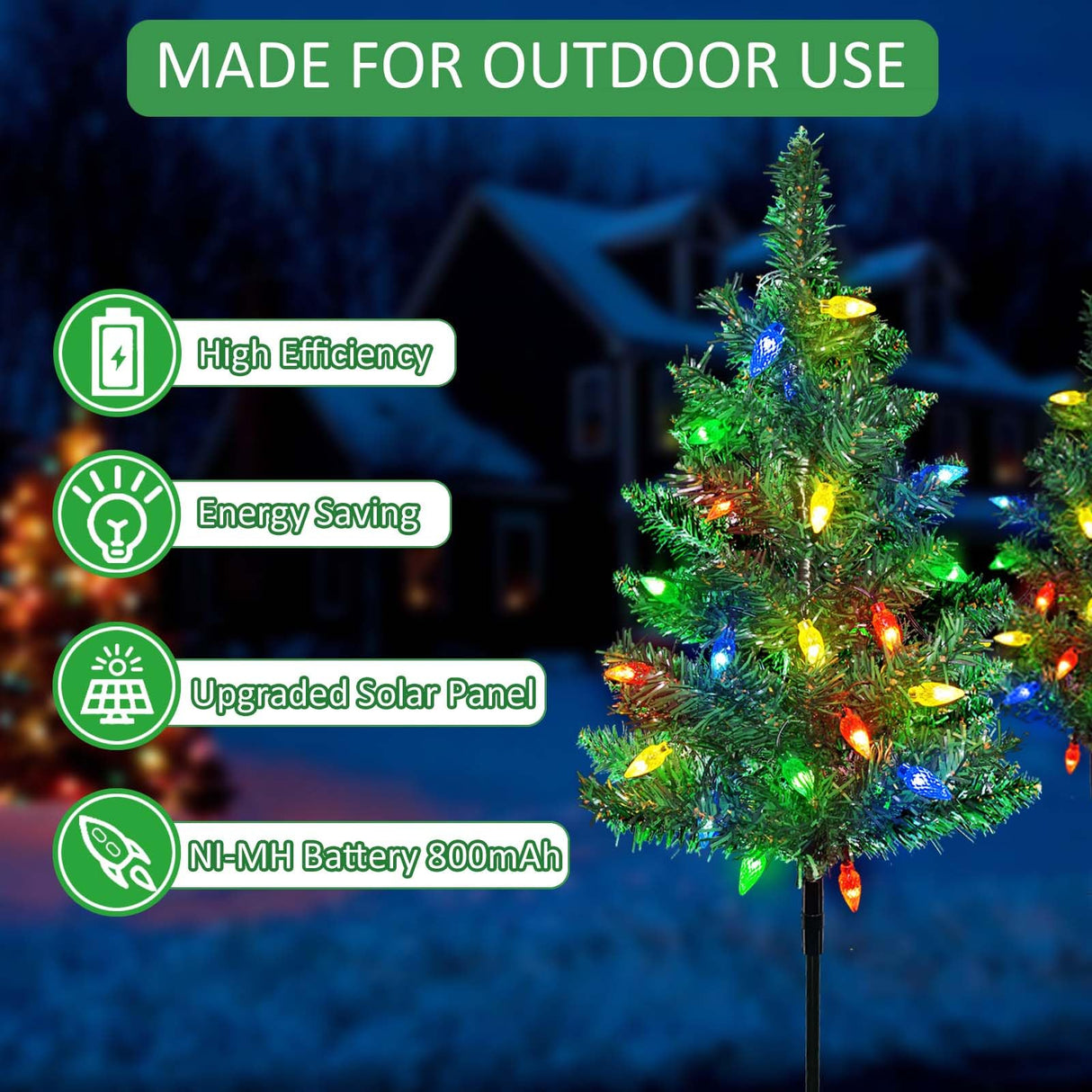 Windpnn Upgraded 4-Pack Solar Christmas Garden Stake Lights, Decorative Xmas Tree Solar Christmas Yard Stake Outdoor Waterproof Pathway Lights for Garden Patio Yard Decorations