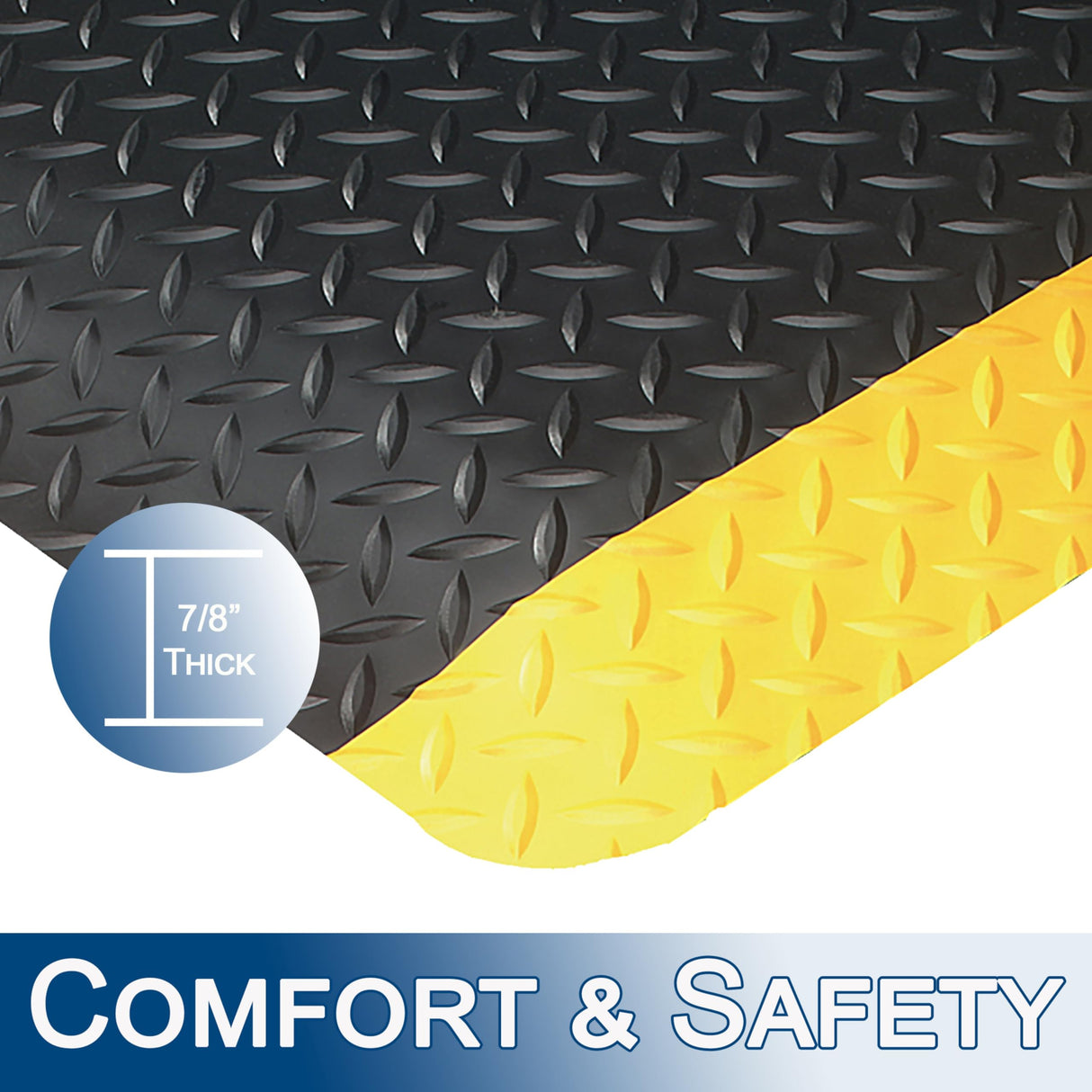 Durable Corporation-442S Vinyl Heavy Duty Diamond-DEK Sponge Industrial Anti-Fatigue Floor Mat, 2' x 3', Black with Yellow Border