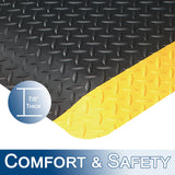 Durable Corporation-442S Vinyl Heavy Duty Diamond-DEK Sponge Industrial Anti-Fatigue Floor Mat, 2' x 3', Black with Yellow Border