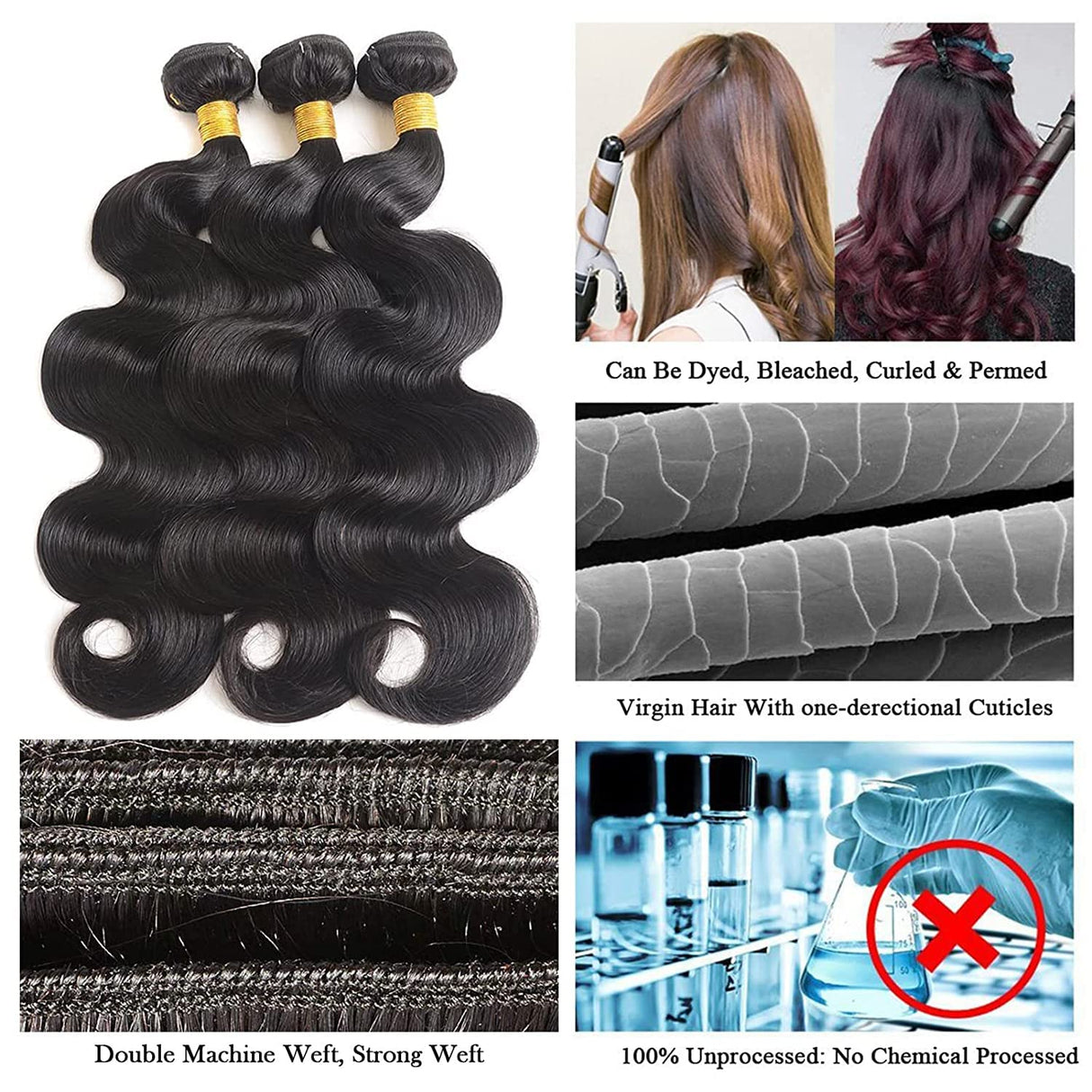Human Hair Bundles Body Wave Bundles Human Hair 18 20 22 Inch 12A Grade 100% Unprocessed Brazilian Virgin Hair Body Wave 3 Bundles Human Hair Extensions for Black Women Natural Color