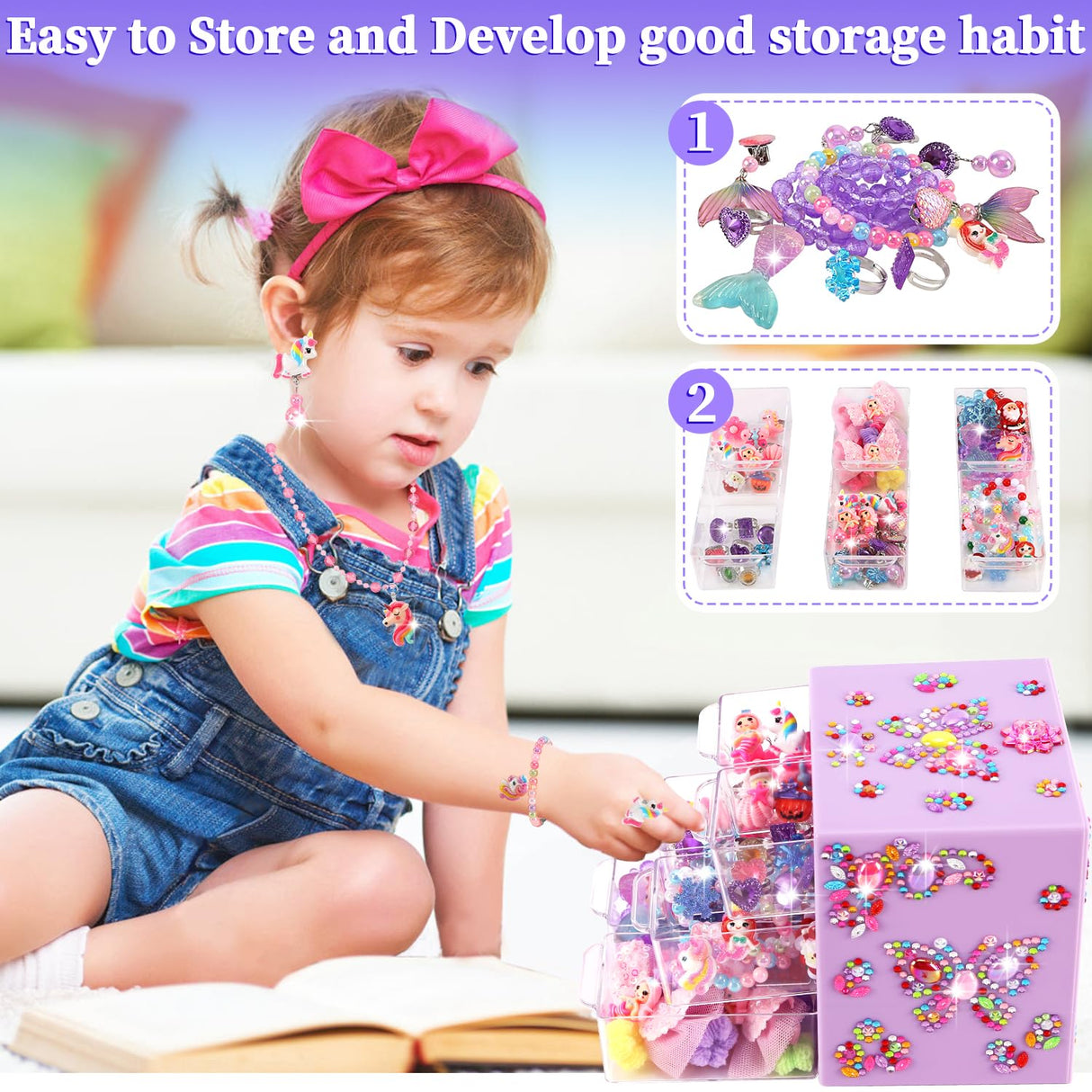 Toddler Girl Toys for Ages 5-7 Littler Girls Jewelry Set,51Pcs Kids Toy for Girls Age 8-10 Clip on Earrings,Princess Toys Adjustable Ring,Girl Toy Age 3 4 5 6-8 Year Old Christmas Birthday Gifts