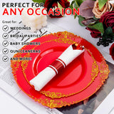 Joyido 400PCS Pre Rolled Red Plastic Silverware Sets - Heavy Duty Red Cutlery - Include 100 Pack Wrapped Disposable Utensils with Napkins for Christmas Parties & Dinners & Weddings