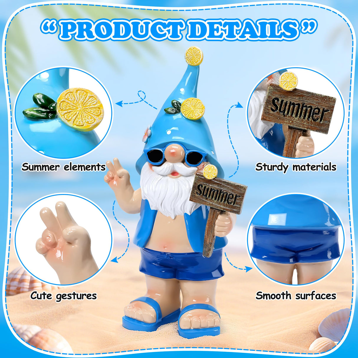 Wiresusan Outdoor Summer Gnomes Statue Beach Gnome Garden Decor for Outside, Beach, Yard, Lawn Ocean Sea Theme Home Decorations for Table, Shelf, Blue Gnome Figurine Funny Elf Gifts for Women