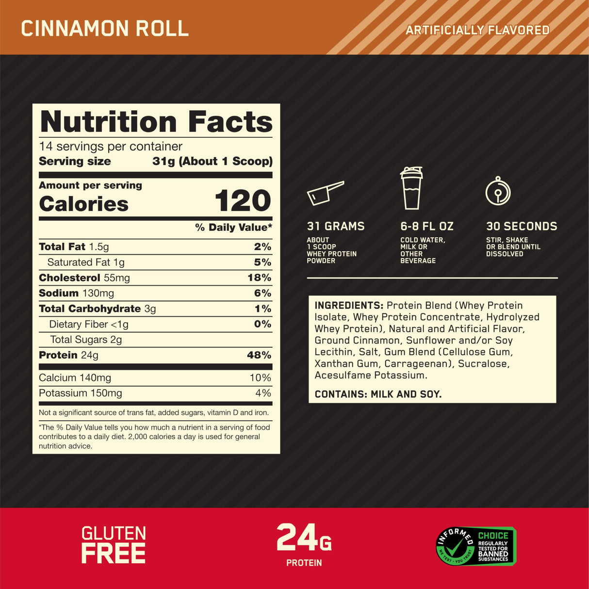 Optimum Nutrition Gold Standard 100% Whey Protein Powder, Cinnamon Roll, 1 Pound (Pack of 1)