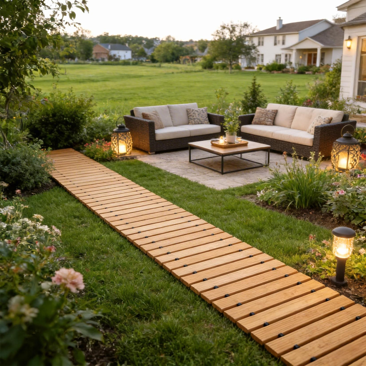 Buymoth 12FT Wooden Garden Pathway,Roll Out Decorative Straight Walkway