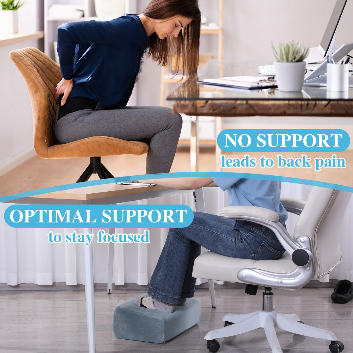ROYALAY Adjustabl Foot Rest Under Desk for Office, High-Density Foam Foot Rest with 3 Adjustable Heights, Ergonomic Footrest with Washable Cover for Home, Airplane, Travel(17 * 11 * 17in, Gray)