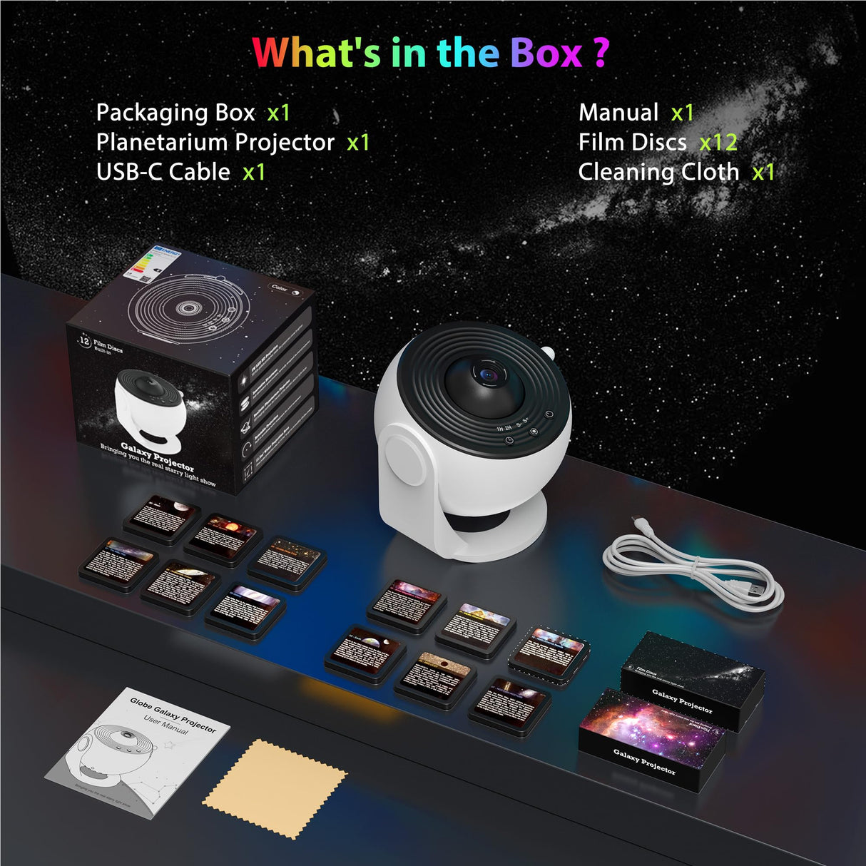 Galaxy Projector for Bedroom, HD Image Star Projector Galaxy Light Adjustable Knob, 13 Film Discs Planetarium Projector for Kids, 360° Rotating 1/2h Timer Simple 3-Button Control Black&White