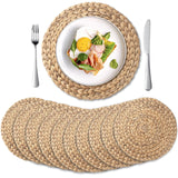 10 Pack, Round Woven Placemats, Natural Water Hyacinth Place mats, Braided Straw Table Mats for Dining Table, Christmas Placemats (13.8 inch)